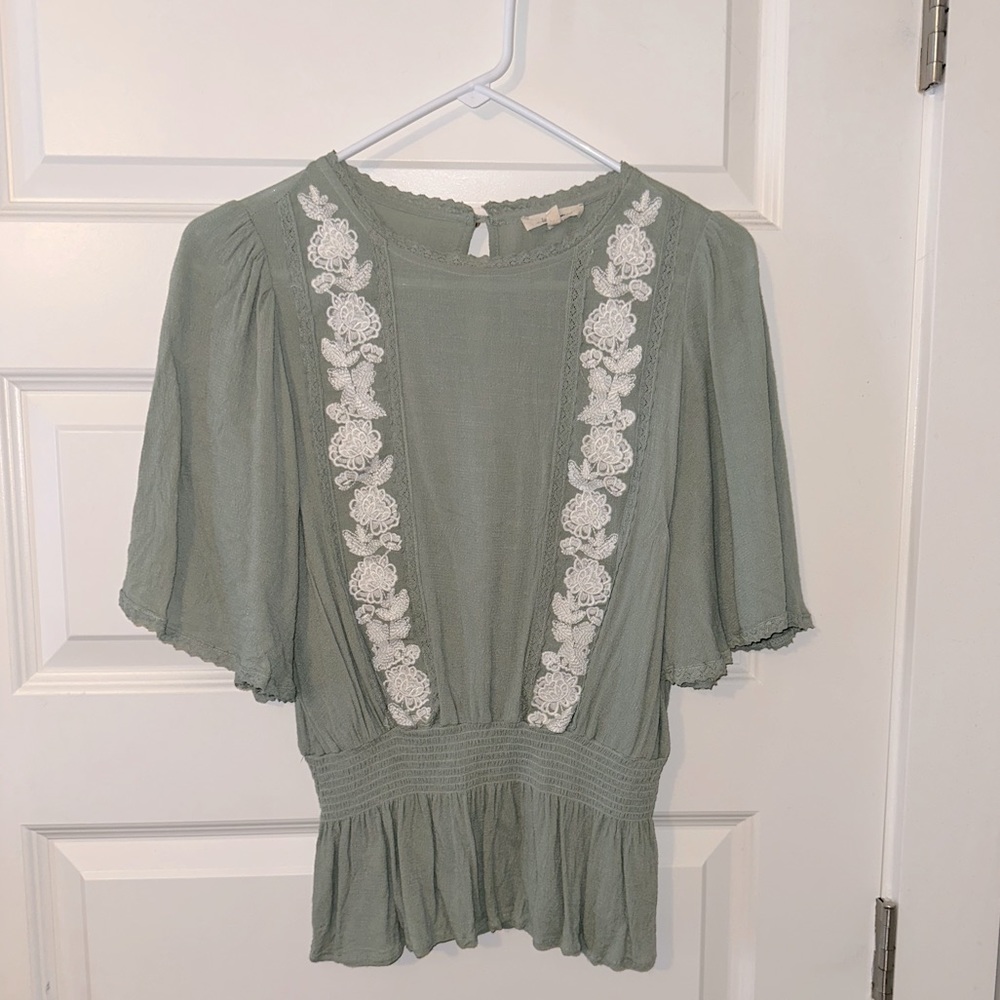 In Loom Sage Green Floral Peplum top